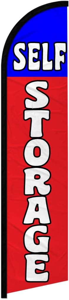 Self Storage Red & Blue Windless Full Sleeve Banner Swooper Flag - Perfect for Businesses, Stores, Shops, etc