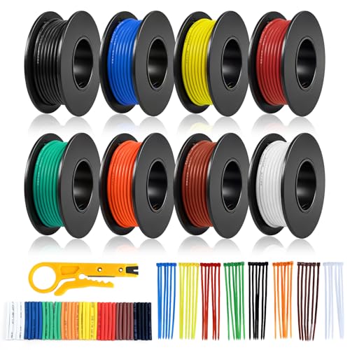 22 AWG 0 3mm Silikon Litzenkabel Set in 8 Farben 5 Meter pro Rolle Litzendraht Kabel Flexibles Verzinntes Kupferkabel für KFZ Haushalt LED Modellbau und DIY-Projekte