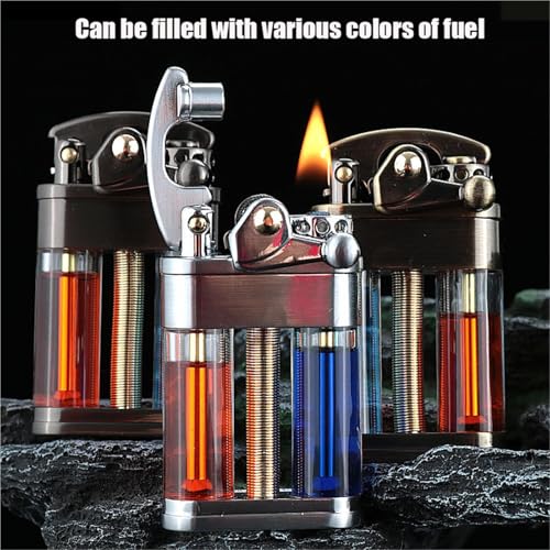Encendedor mecánico de metal premium con diseño retro elegante y depósito recargable 7