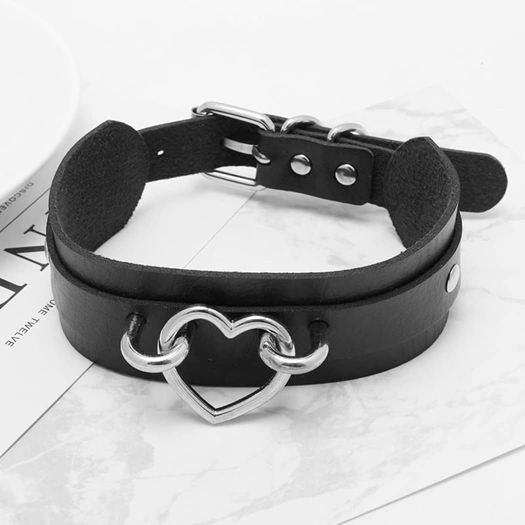 Aabellay Heart Choker Necklace PU Leather Goth Choker Collar with Heart