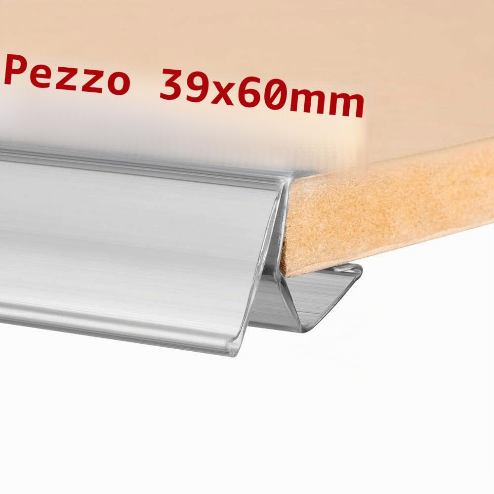 Kit 50 Portaprezzi per scaffale in Legno. Etichetta di 39x60mm. Trasparente. Cartelli per Prezzi, Etichette Prezzi Negozio, Portaprezzi Scaffale, Portaetichette, Etichette Prezzi Negozio