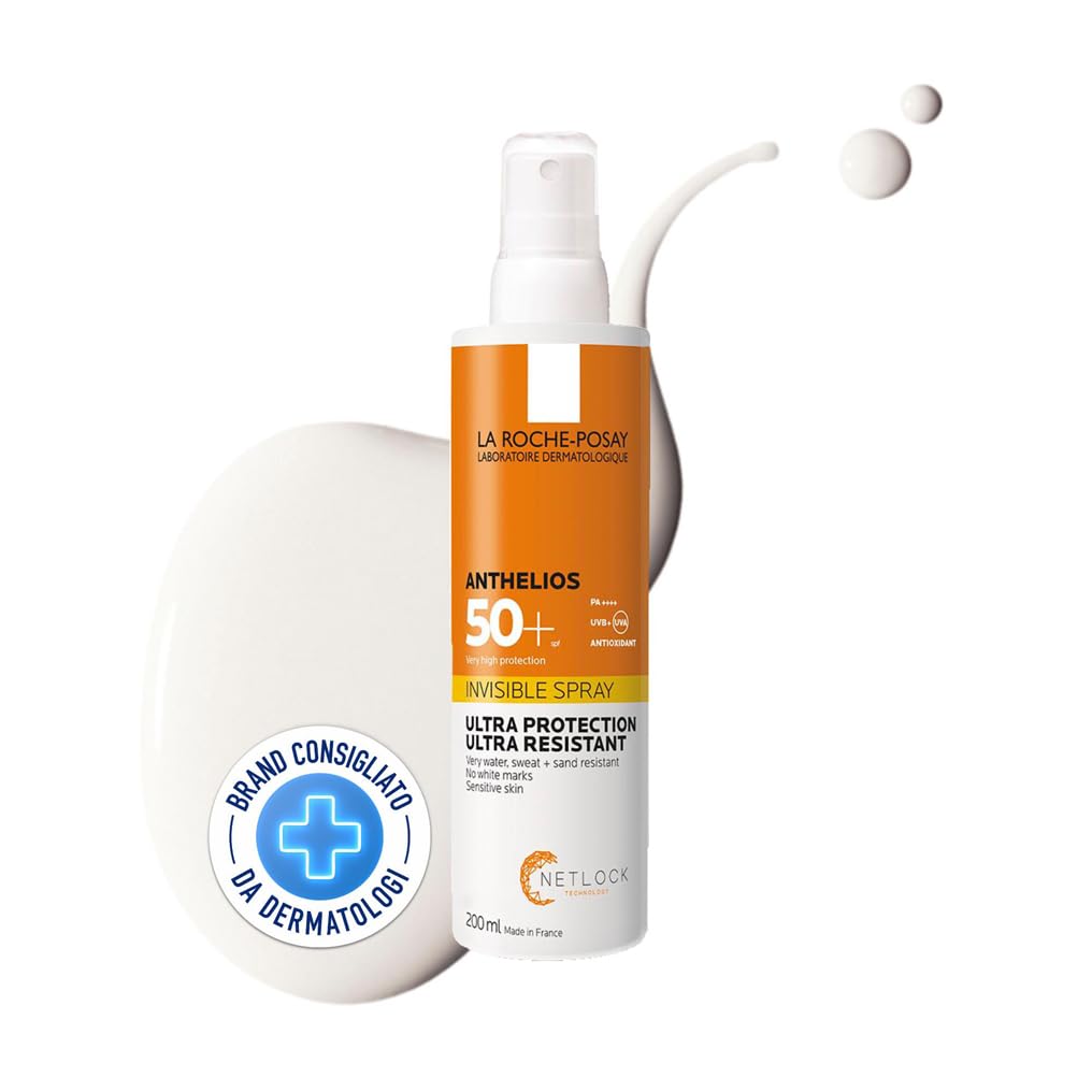 La Roche-Posay, Anthelios Spray Invisibile SPF50+, Protezione Solare, Alta Protezione e Ultra Resistente, Con Profumo, Ipoallergenico, Adatto alla Pelle Sensibile, 200 ml