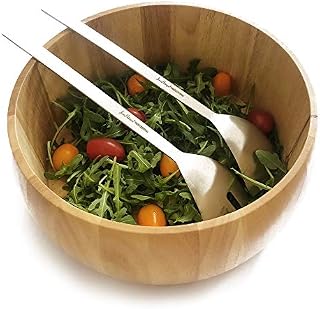 Salad Bowl & Stainless Steel Salad Servers Set | This multi-purpose set contains a premium wooden salad bowl, stainless steel salad fork and a stainless steel salad spoon | From Jean-Patrique