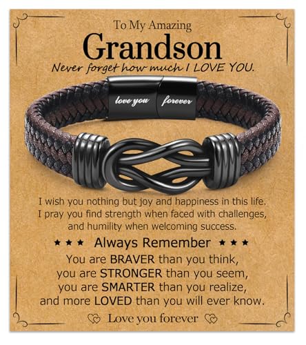 Gifts for Dad Son Grandson Boyfriend Husband, Cool Infinity Leather Bracelet for Him Birthday Christmas Anniversary Valentine's Day Present Ideas for Men