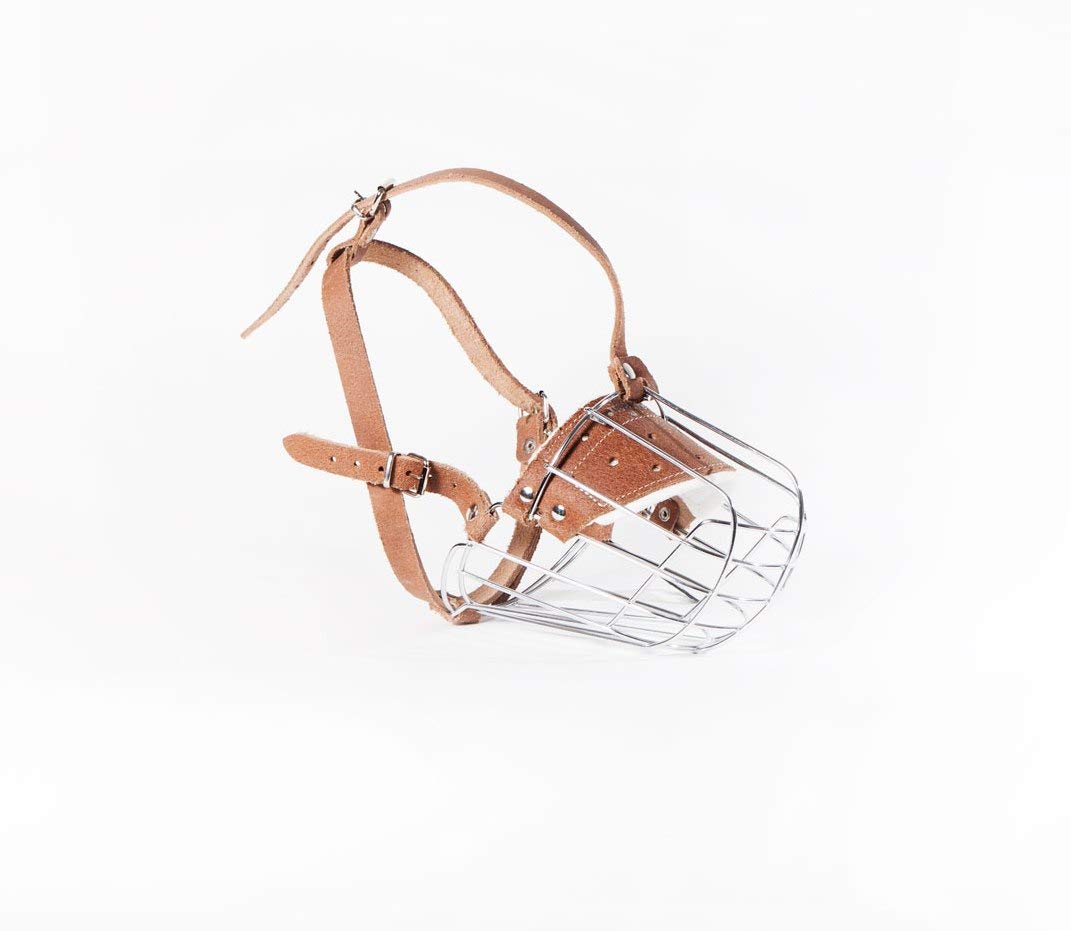 Champion L&J Pets UK Bozal para perro con cesta de alambre de metal para Amstaff & Pitbull y otros perros (5, marrón)