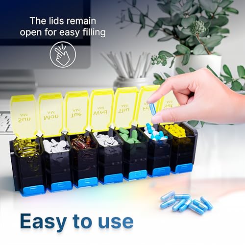 Image of Extra Large Pill Organizer 2 Times a Day - XL Pill Box 7 Day with Big AM /PM Compartments - Fits Large Vitamins, Supplements & Gummies, for 7 or 14-Day Use, Color-Coded, Senior-Friendly, No Spills