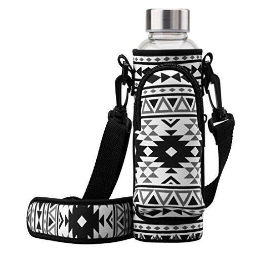 RoryTory Shoulder Strap Water Bottle Carrier Holder with Pouch, Pocket, and Carrying Handle (Fits 20oz Hydro Flask, Nalgene, Juglug, Contigo, etc.) - Great for Glass, Plastic, or Metal Bottles