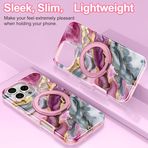 LONTECT Capa para iPhone 16 Pro Max com suporte magnético giratório de 360° [compatível com Magsafe], capa de celular resistente à prova de choque de corpo inteiro rosa choque