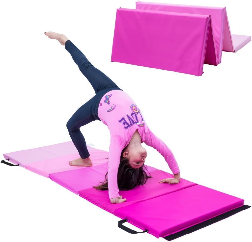 IRIS 5-Fold Gymnastics Tumbling Mat for Kids – Portable Folding Exercise Mat with Carrying Handles, Soft Cushion for Home, Gym, Yoga, Martial Arts & Play (Pink)