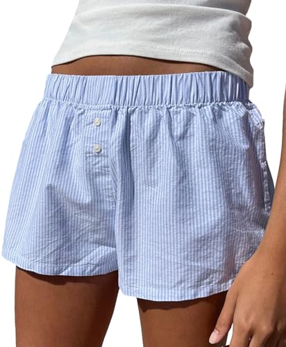 Image of Yiulangde Women's Y2k Pajamas Shorts Cute Plaid Pj Short Pants Flannel Lounge Sleep Shorts Bottoms Elastic Waist Baggy Boxers