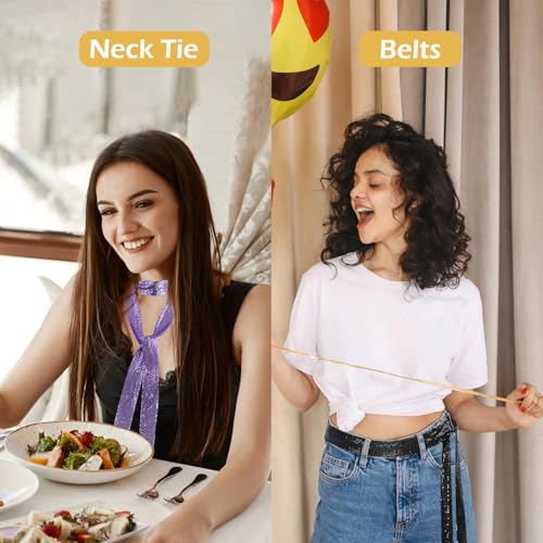 Surblue Women Sequins Neck Tie Scarf Long Thin Skinny Neckerchief Glitter Sparkle Punk Scarf Shawls for Club Party Evening3