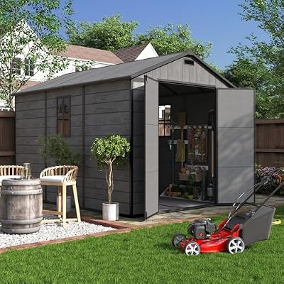 UDPATIO Resin Storage Shed 7.5x10 FT, Outdoor Garden Plastic Shed,Dark Grey