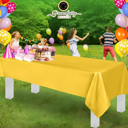 Image of Grandipity 24 Pack Premium Disposable Plastic Tablecloth 54 Inch. x 108 Inch. Decorative Rectangle Table Cover - Yellow