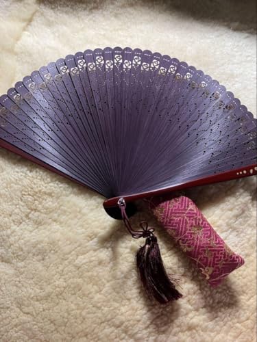 紫色 透かし彫り 扇子 ケース付き - 製品詳細