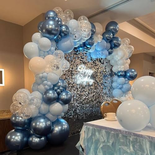 Image of Metallic Blue White Balloons, 60 Packs 12 Inch Royal Blue Baby Blue Confetti Balloons for Boy Baby Shower Birthday Graduation Wedding Bridal Shower Baptism Party Decoration