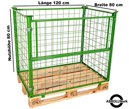 Abrollwerk Gitteraufsatzrahmen 1200x800x800 mm grün lackiert für Euro-Paletten – klappbare Gitterbox mit 800 mm Nutzhöhe für DIN-Paletten – praktisch für Industrie & Garten & Brennholz
