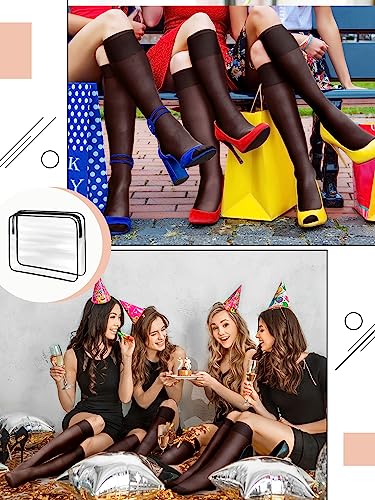 Image of 50 Pairs Sheer Knee Stockings Bulk for Women Nylon Knee Highs Pantyhose Socks for Lady with PVC Makeup Bag