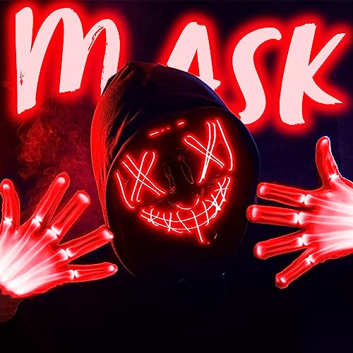 Image of JOYIN Halloween Led Mask, Light Up Mask and Gloves for Cosplay Costume (Red), 3 Modes Scary Glow in The Dark Masks for Boys Girls Halloween Party Dress Up Accessories, Gifts Giving