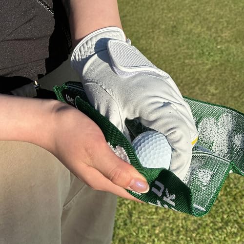 Image of ANDGOLF Pleats Ball Towel, Use to Wash My Ball and Club, Best Choice for Golf Gifts, Embroidered Golf Towels, Clip for Bags /Pants /Skirts, Durable Elastic Band, Colorful Fashion Golf Item (Green)