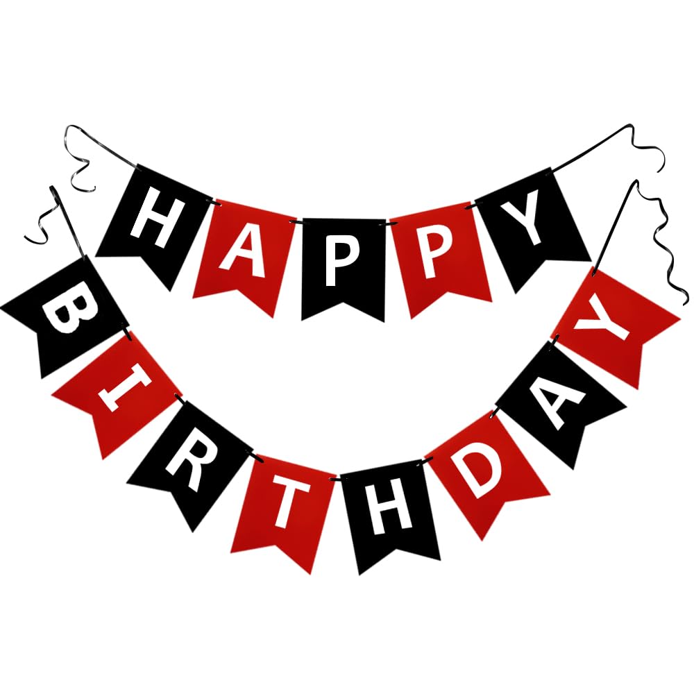 Happy Birthday Banner Birthday Signs Decoration Black Red Racing Theme Party Supplies Garland Decorations Nursery Hanging Decor 13pcs