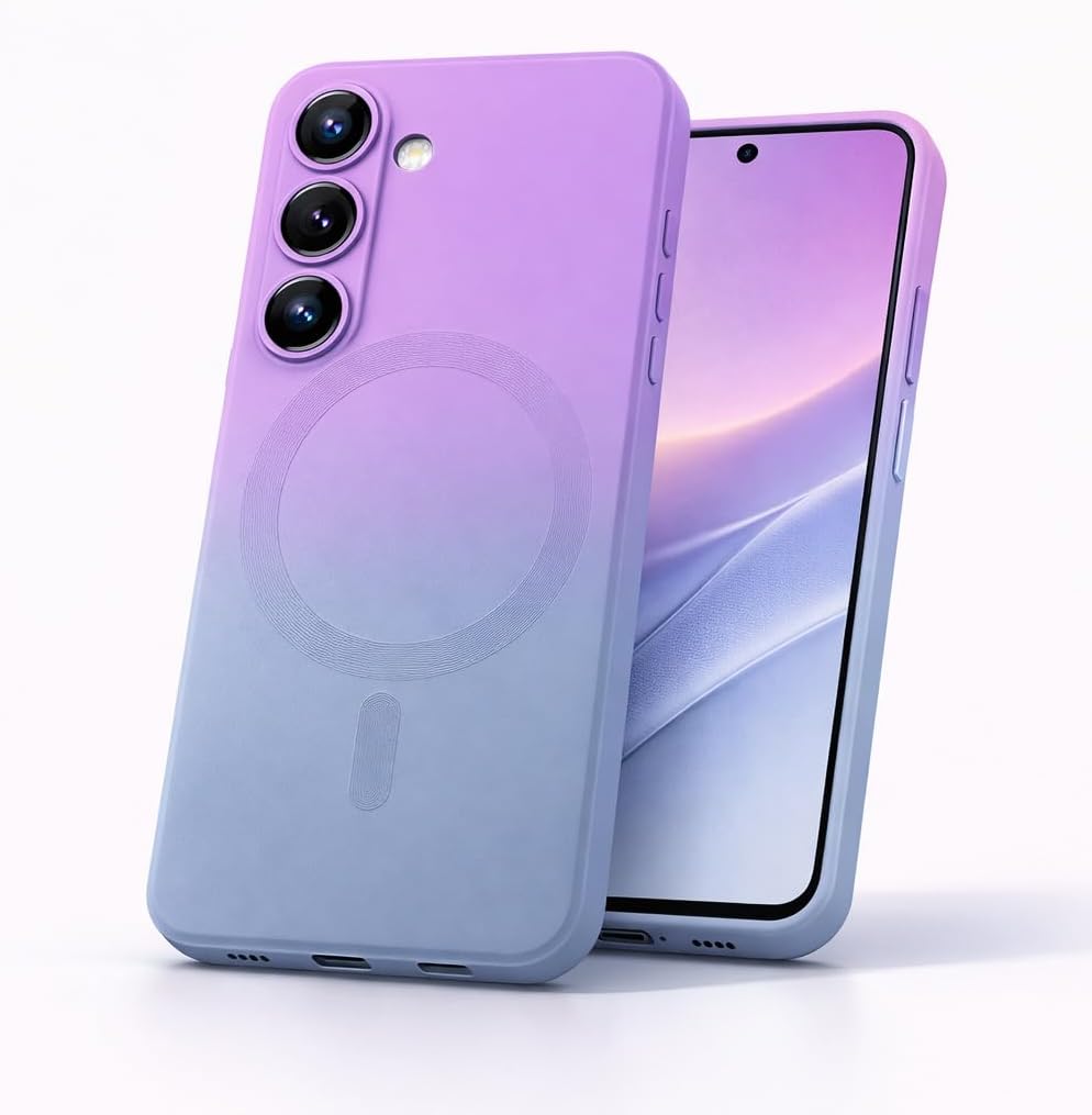 - amazon basics Gradient Mag-Safe Case for Samsung Galaxy S25FE 5G | Soft Silicone Shockproof Cover with Camera Protection | Slim Lightweight Design | Smooth Touch & Durable - Purple & Gray