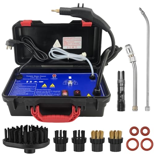 Pressurized Steam Cleaner, Heavy Duty Portable with Voice Broadcast 8 pieces accessory 3 Gears Adjustable Cold Hot Water Steam with Mini Flashlight Multiple Brushes Extension (US