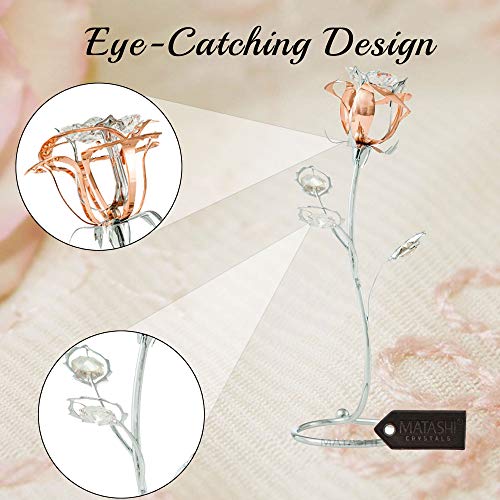 Matashi Chrome And Rose-Gold Plated Crystal Rose Metal Flower Tabletop With Clear Crystals Decorative Home Decor Ornament - Gift For Mother's Day | Birthday | Anniversary #TOP4