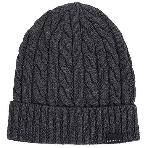 Under Zero Men's Winter Warm Knit Cable Hat,Cotton Beanie,Soft Stretch Daily Cap Grey