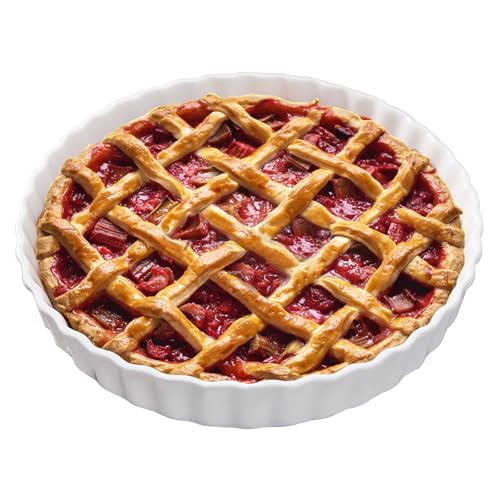 FEOOWV Sartén redonda de porcelana blanca para quiche, antiadherente, perfecta para hornear tartas y pollo, lavavajillas, microondas y horno (9 pulgadas)