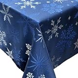 CAIT CHAPMAN HOME COLLECTION Holiday Blue Snowflakes Metallic Jacquard Woven Tablecloth (60" x 102"