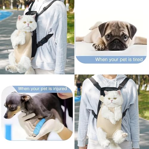 HTTDSLF Haustier Rucksack Hund Katzen Tragetasche, Verstellbarer Hunde-Tragerrucksack, Haustier-Tragerucksack, für Klein Mittler Hunde Katzen, M, Beige