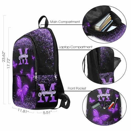 M YESCUSTOM Custom Kids Girls Backpack with Lunch Bag Set, Personalized Butterfly School Bags Bookbag Water Bottle for Girls Toddler Back to School Travel Bag3