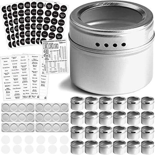 Talented Kitchen 24 magnetische Gewürzdosen mit Wandplatte und 2 Arten Cover