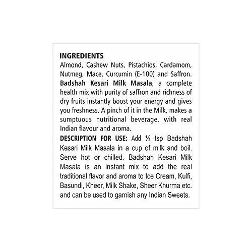 Image of Badshah Kesari Milk / Doodh Masala Powder | Made with Almond, Cashew Nuts, Cardamom (Elaichi) Saffron (Kesar) | Freshly Blended | Tasty and Healthy | 50 Gram | Pack of 1