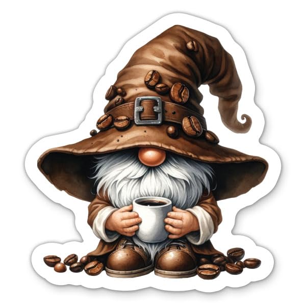 Coffee Gnome Sticker - 5" Laptop Sticker - Waterproof Vinyl for Car, Phone, Water Bottle - Cute Coffee Lover Decal