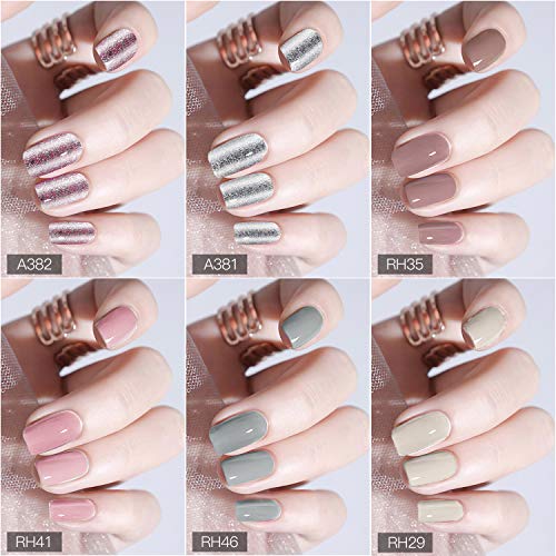 ROSALIND Gellack UV 15ml Set anfänger Gel Nagellack Rosa Glitzer Farben Pastell Hellgrau Kit Soak Off Gel Polish French… – Bild 4