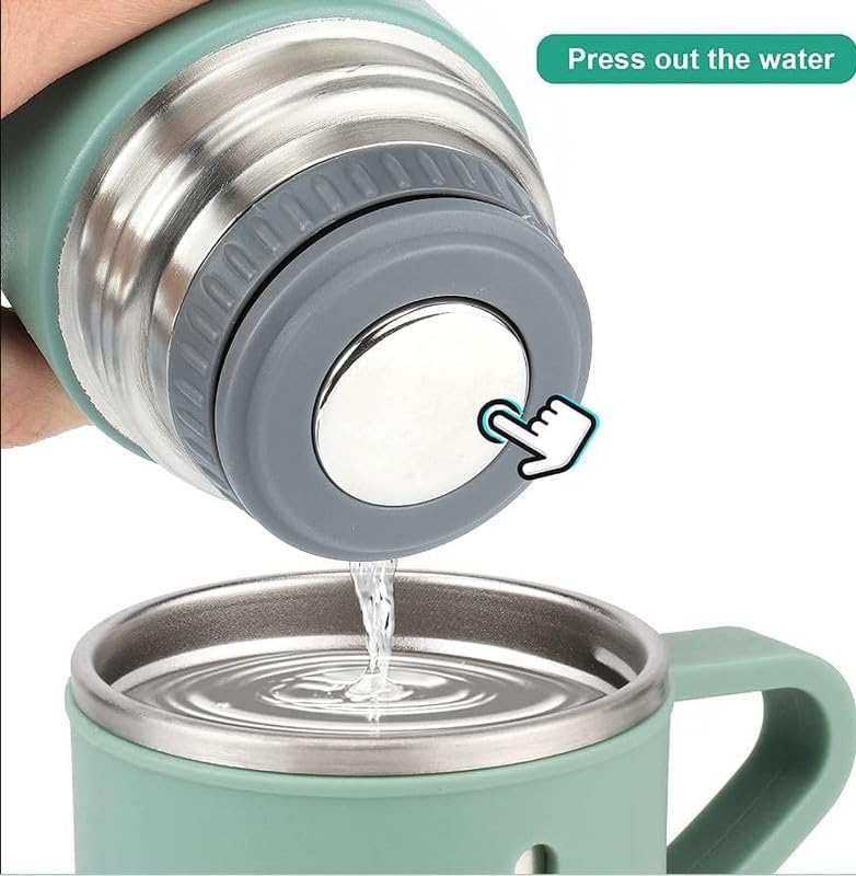 Image of 500ml Vacuum Insulated Stainless Steel Flask Set with 3 Cups Leakproof Double Wall Bottle for Tea Coffee Water Travel Office Gift Set Green