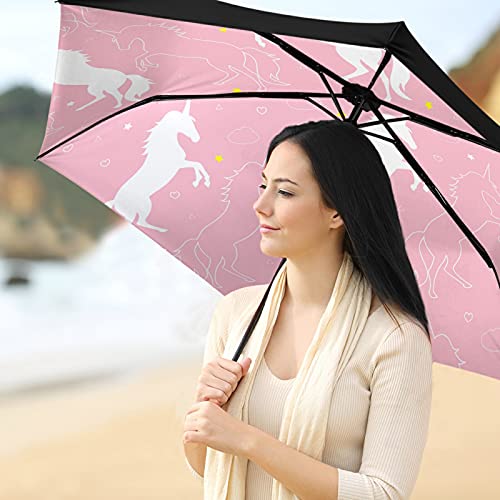 Parapluie pliable résistant licorne rose aux finitions durables - 7