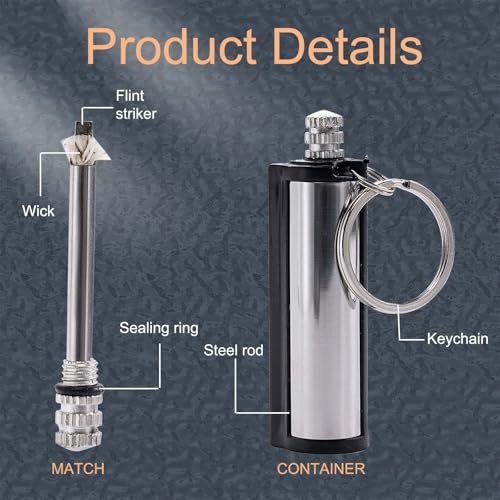 hiSpkNix 5-Pack Permanent Match Lighter - Waterproof Keychain Survival Tool for Camping, Candles & Emergency (No Fuel)