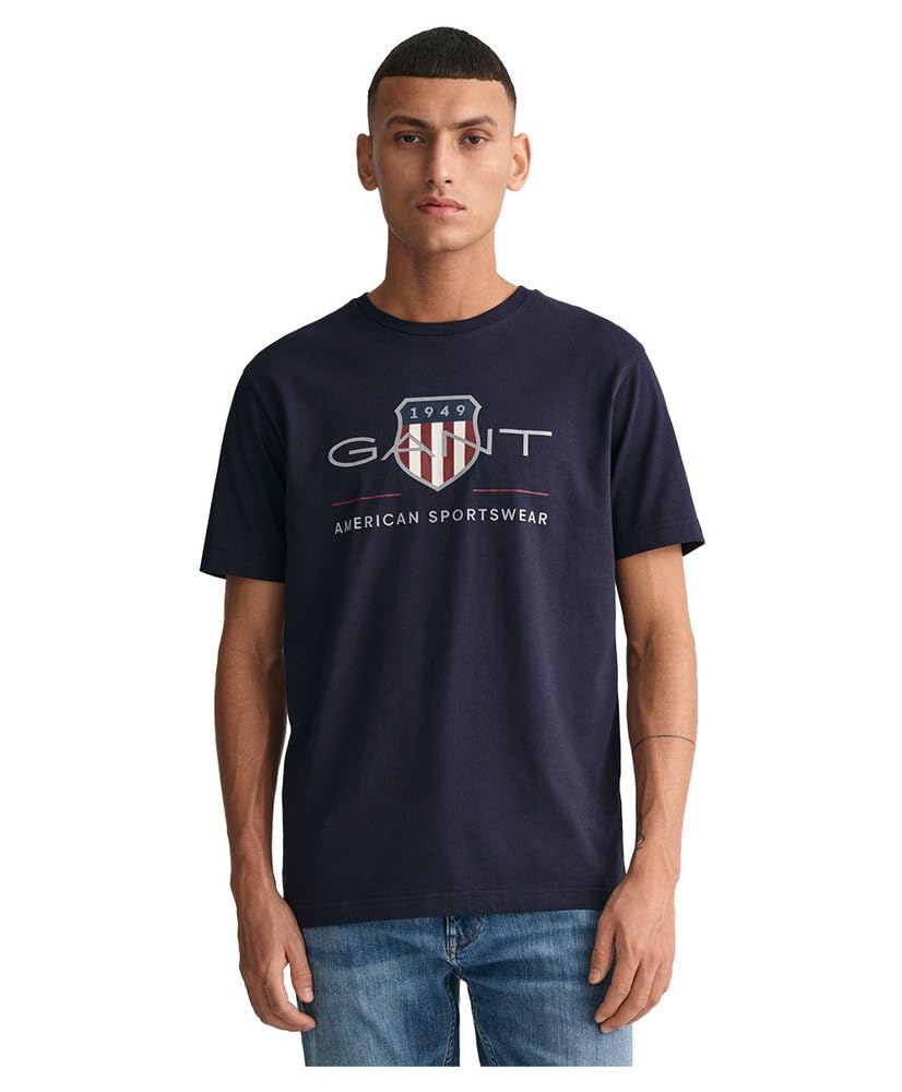 GANT Men's REG Archive Shield SS T-Shirt, Evening Blue, L