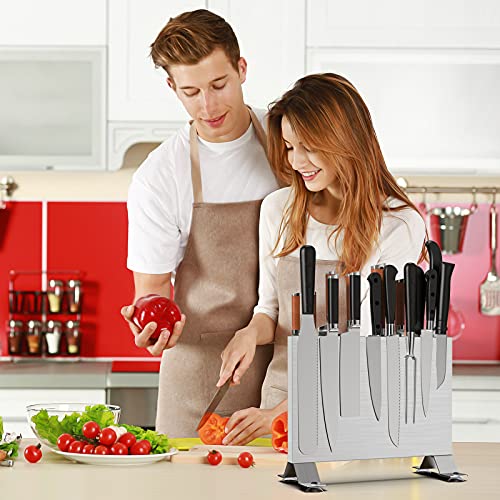 Matoyo Universal Magnetic Knife Block Without Knives, Stainless Steel Kitchen Knife Holder With Dual Magnet Storage, Smart Blade Protection Knife Storage (Tall Base) #TOP2