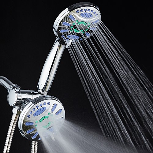 AquaStar Elite 3-in-1 High-Pressure 48-mode Spa Shower Head Combo with Microban Antimicrobial Anti-Clog Jets for More Power & Less Cleaning! Extra-Long 5 ft. Stainless Steel Hose. All Chrome Finish
