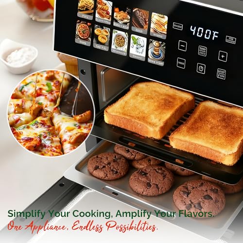 Image of 10QT Air Fryer Toaster Oven Combo with 10 Presets, Family Size Compact Oven for Roasting Whole Chicken /Double Cooking, Stainless Steel Interior, Easy Clean, Includes 2 Accessories & Recipe