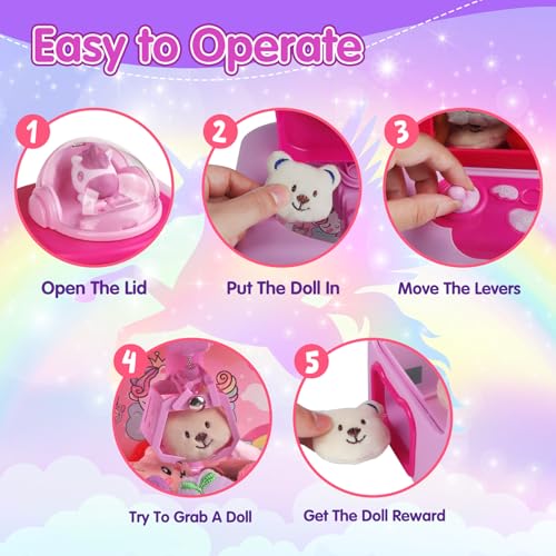 Mini Claw Machine for Kids - Unicorn Candy Grabber Vending Machine Toy with 20 Plush Prizes, Arcade Prize Dispenser Game, Girl Toys Age 3-8, Christmas Birthday Easter Gift by TingingYuli - Image 5