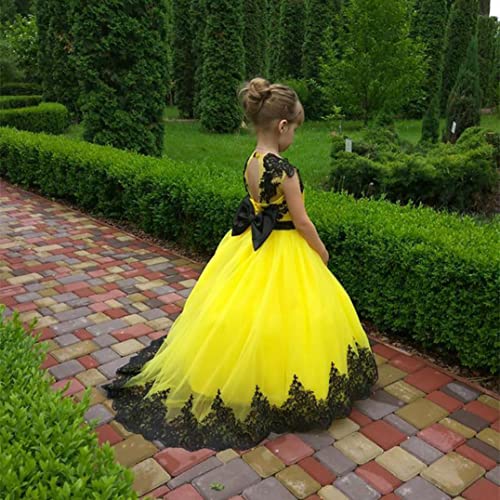 Yellow and Black Girls Pageant Dress Long Train Kids Prom Ball Gowns for Toddlers2