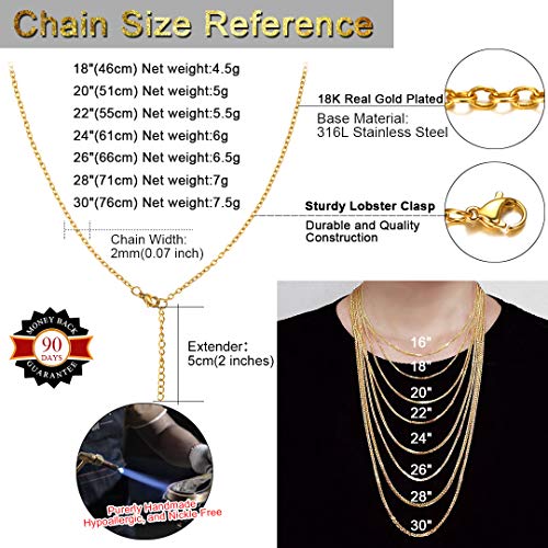 Thin O Cable Chain Necklace For Women Men 18K Gold Plated 2Mm Rolo Link Chain, Gift For Boys Girls, 20 Inch #TOP5