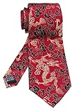 Vizakiss Mens Wine Red Gold Ties Dragon Paisley Formal Wear Fashion Necktie Surprise Gift for Him