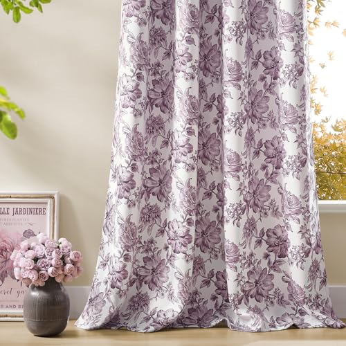 Purple Floral Curtains 72 Inches Long 2 Panels for Bedroom Girls Room Grommet Room Darkening Curtains Thermal Insulated Noise Reduction Romantic Lavender Flower Patterned Drapes Garden Nursery, 52x72