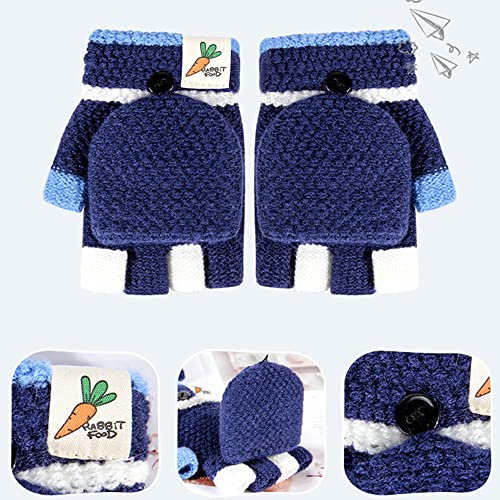 Kids Knitted Half Finger Gloves with Flip Top Winter Warm Cartoon Typing Gloves Convertible Mitts for Girls Boys2
