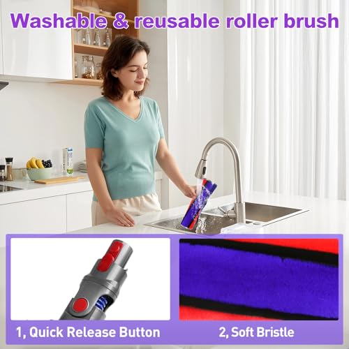 Image of Soft Roller Cleaner Head Compatible with Dy son V10 V11 V15 V8 V7 Cordless Vacuum, Quick Release Fluffy Vacuum Head Replacement Attachments Parts Accessories for Hardwood, Vinyl Floor